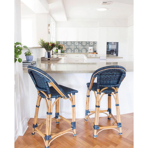 Blue rattan bar discount stools